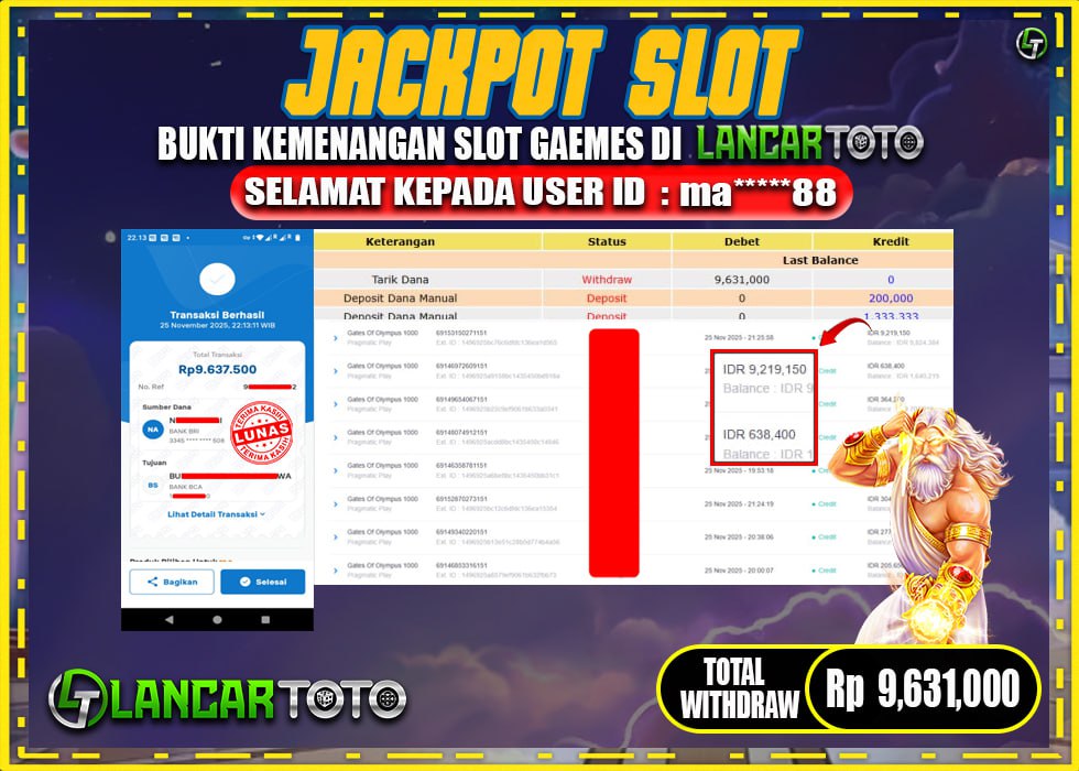LANCARTOTO JACKPOT SLOT GASTES of OLYMPUS 1000! Rp.9,631.000.,- LUNAS